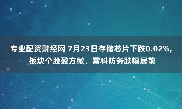 专业配资财经网 7月23日存储芯片下跌0.02%, 板块个股盈方微、雷科防务跌幅居前